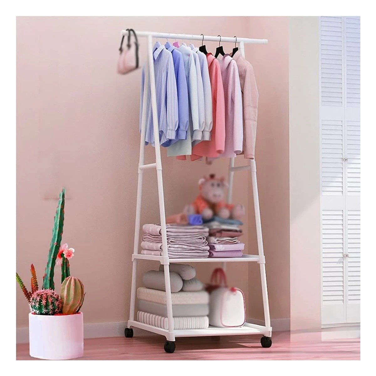 PACK4 PERCHERO TRIANGULAR CON RUEDAS PARA ORGANIZAR Y TRASLADAR FÁCIL BLANCO Y+PAPEL REGALO - 5