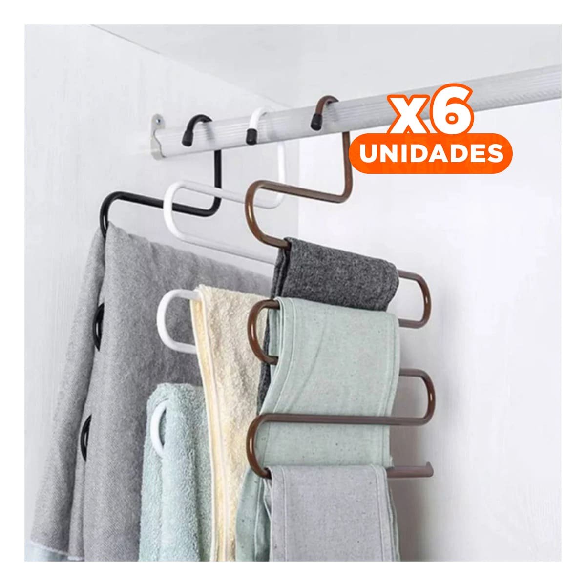 PACK6 COLGADOR TIPO S MARRON PARA CHAQUETAS Y ROPA EN DORMITORIO Y HALL Y+PAPEL REGALO - 1