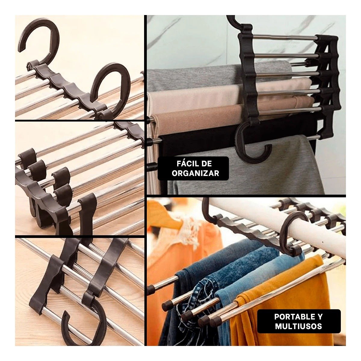 PERCHA VERTICAL PARA PANTALONES SISTEMA MAGICO NEGRO 5 EN 1 HOGAR Y+PAPEL REGALO - 3