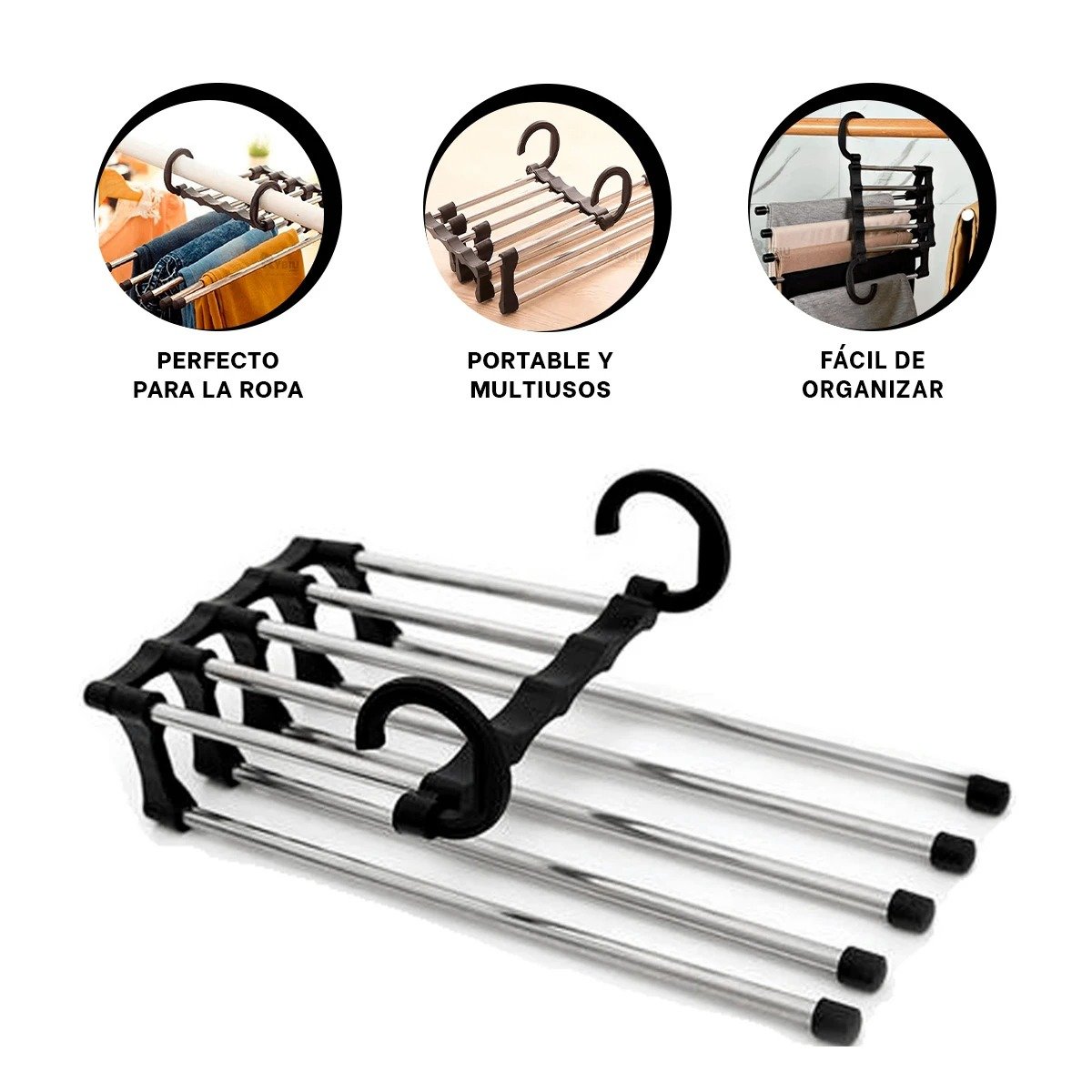 PERCHA VERTICAL PARA PANTALONES SISTEMA MAGICO NEGRO 5 EN 1 HOGAR Y+PAPEL REGALO - 5