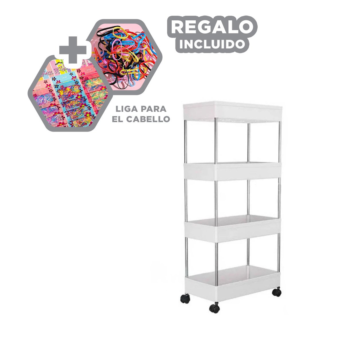 MUEBLE DE COCINA 4 NIVELES CON RUEDAS DELGADO BLANCO PARA HOGAR 90 X 13 X 40 CM Y+LIGAS REGALO - 2