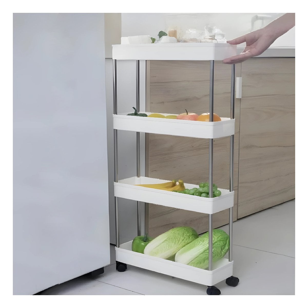 MUEBLE DE COCINA 4 NIVELES CON RUEDAS DELGADO BLANCO PARA HOGAR 90 X 13 X 40 CM Y+LIGAS REGALO - 3