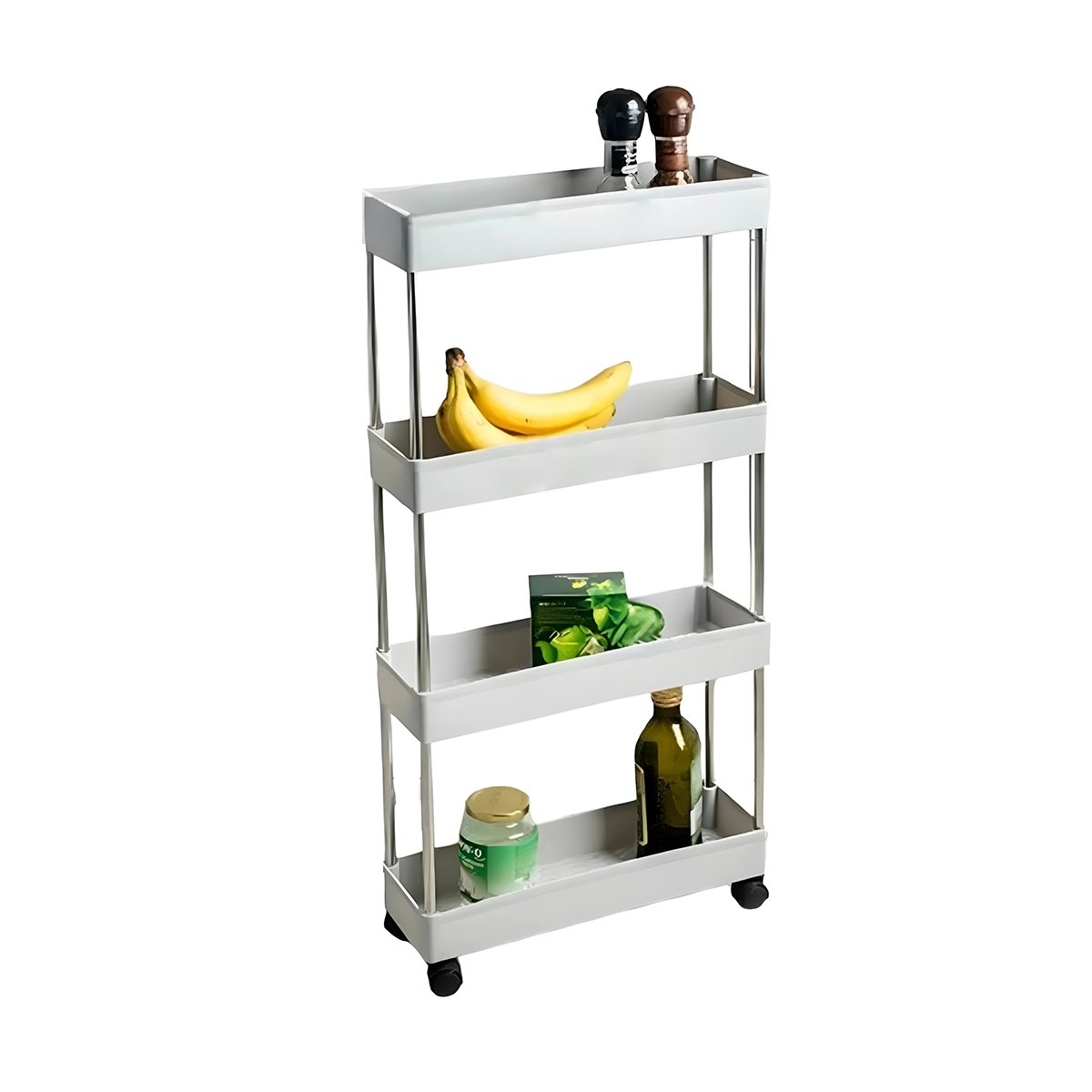 MUEBLE DE COCINA 4 NIVELES CON RUEDAS DELGADO BLANCO PARA HOGAR 90 X 13 X 40 CM Y+LIGAS REGALO - 5