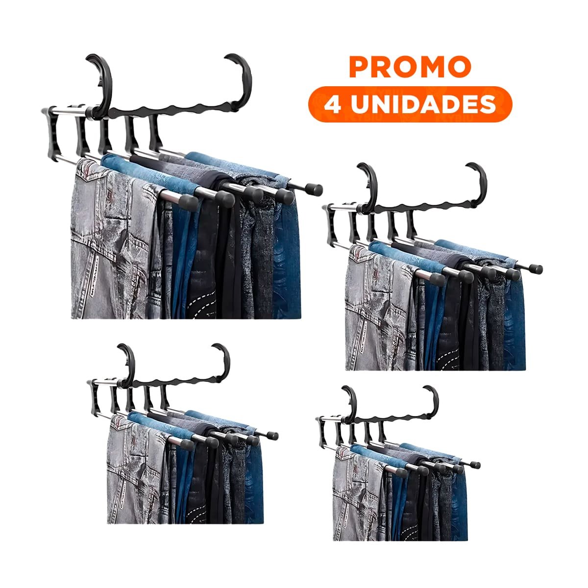 PACK4 COLGADOR MODERNO PARA PANTALONES DISENO MAGICO COLOR NEGRO 5 EN 1 HOGAR - 1