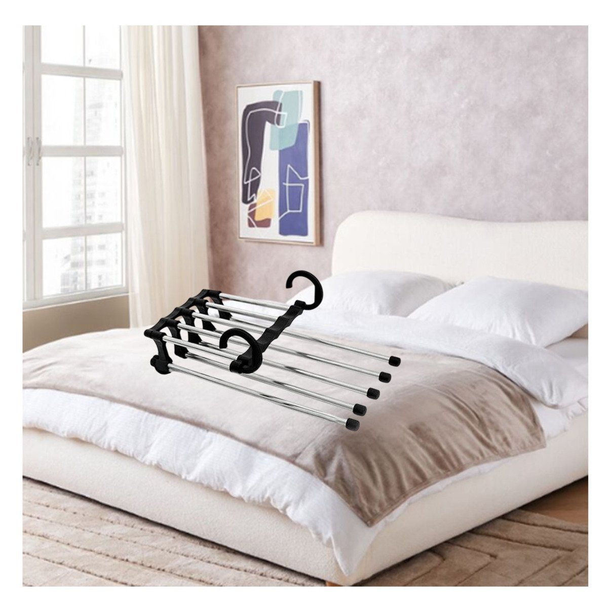 PACK4 COLGADOR MODERNO PARA PANTALONES DISENO MAGICO COLOR NEGRO 5 EN 1 HOGAR - 3