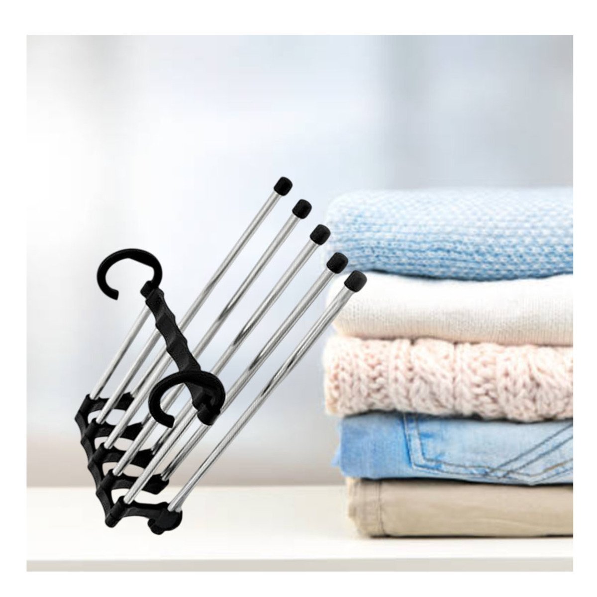 PACK4 COLGADOR MODERNO PARA PANTALONES DISENO MAGICO COLOR NEGRO 5 EN 1 HOGAR - 5