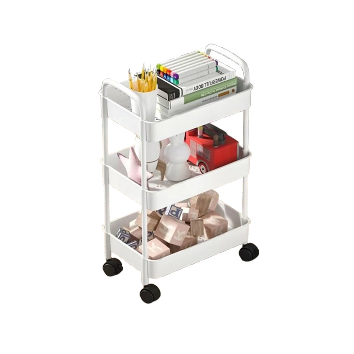 PACK6 ESTANTE AUXILIAR 3 NIVELES CON RUEDAS Y ASAS PLASTICO BLANCO PARA COCINA Y+REGALO STICKER - 2