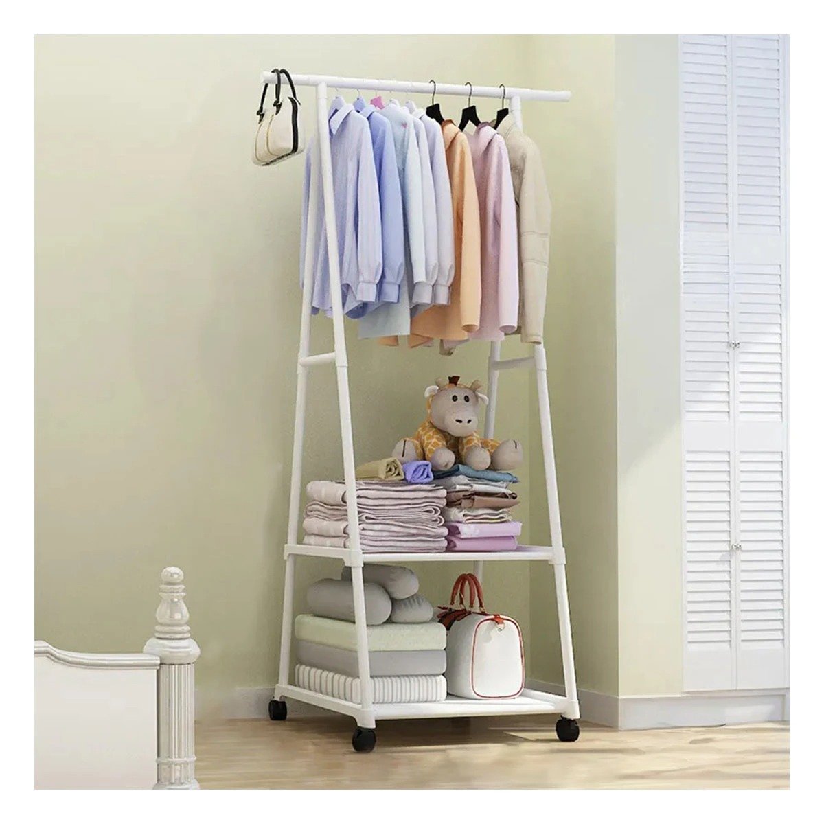 IMPLEMENTO TRIANGULAR CON RUEDAS COMPACTO PARA CASA Y DORMITORIO BLANCO Y+REGALO STICKER - 5