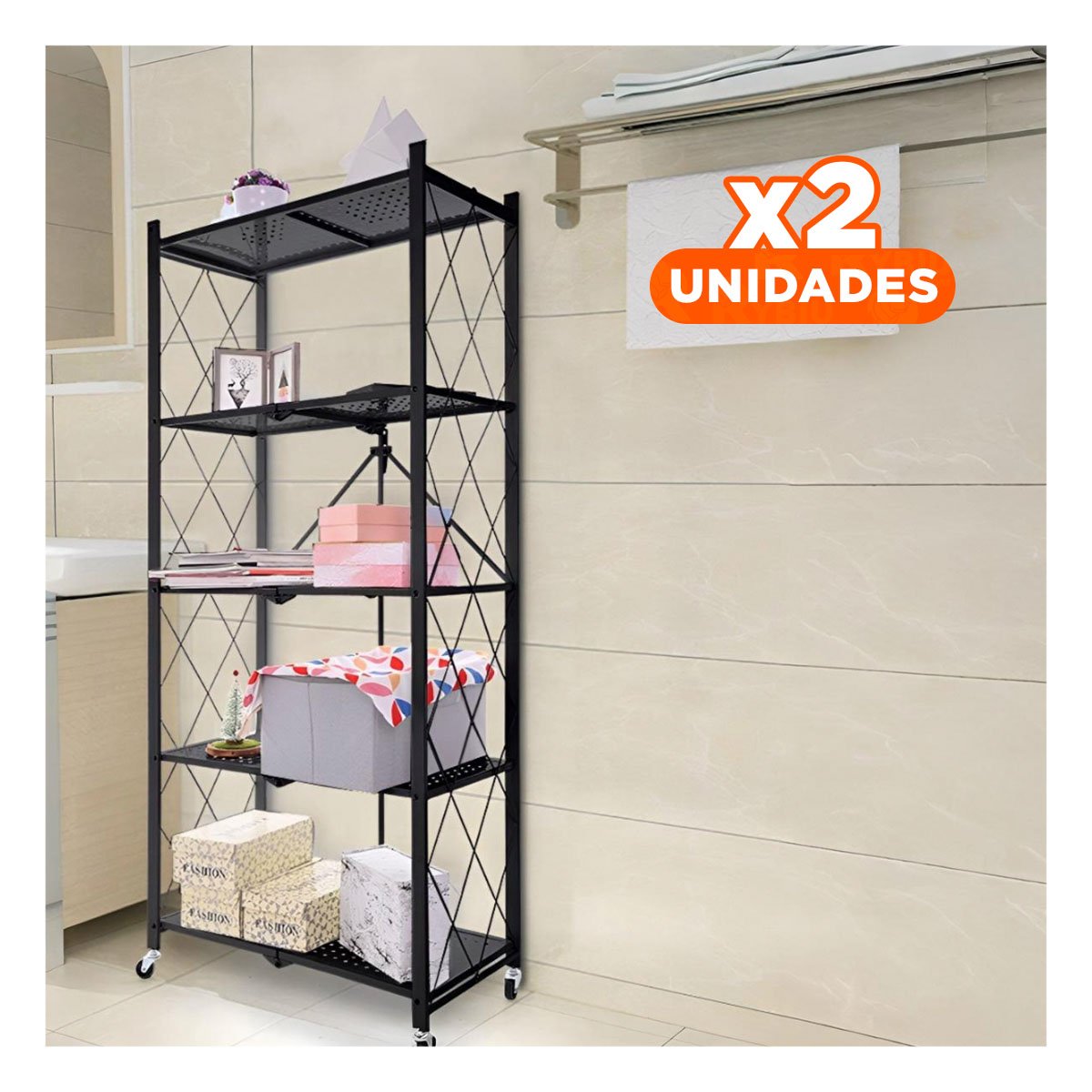 PACK2 ESTRUCTURA PLEGABLE METAL 5 NIVELES NEGRO PARA ORGANIZACION PRACTICA Y+PAPEL REGALO - 1