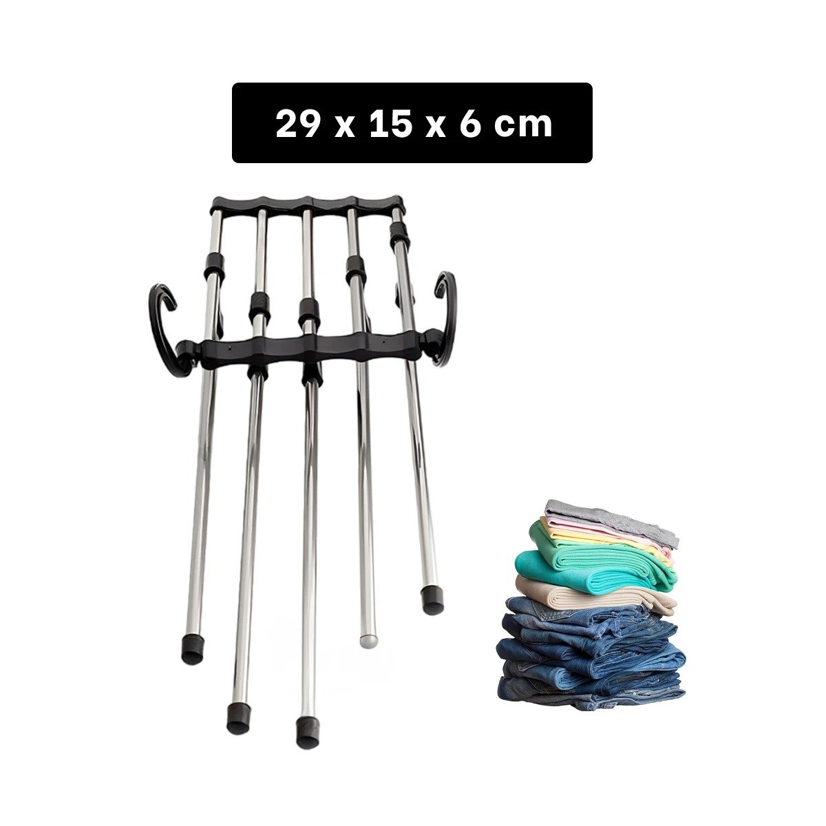 PERCHA PRACTICA PARA PANTALONES SISTEMA MAGICO COLOR NEGRO 5 EN 1 HOGAR Y+POST IT - 4