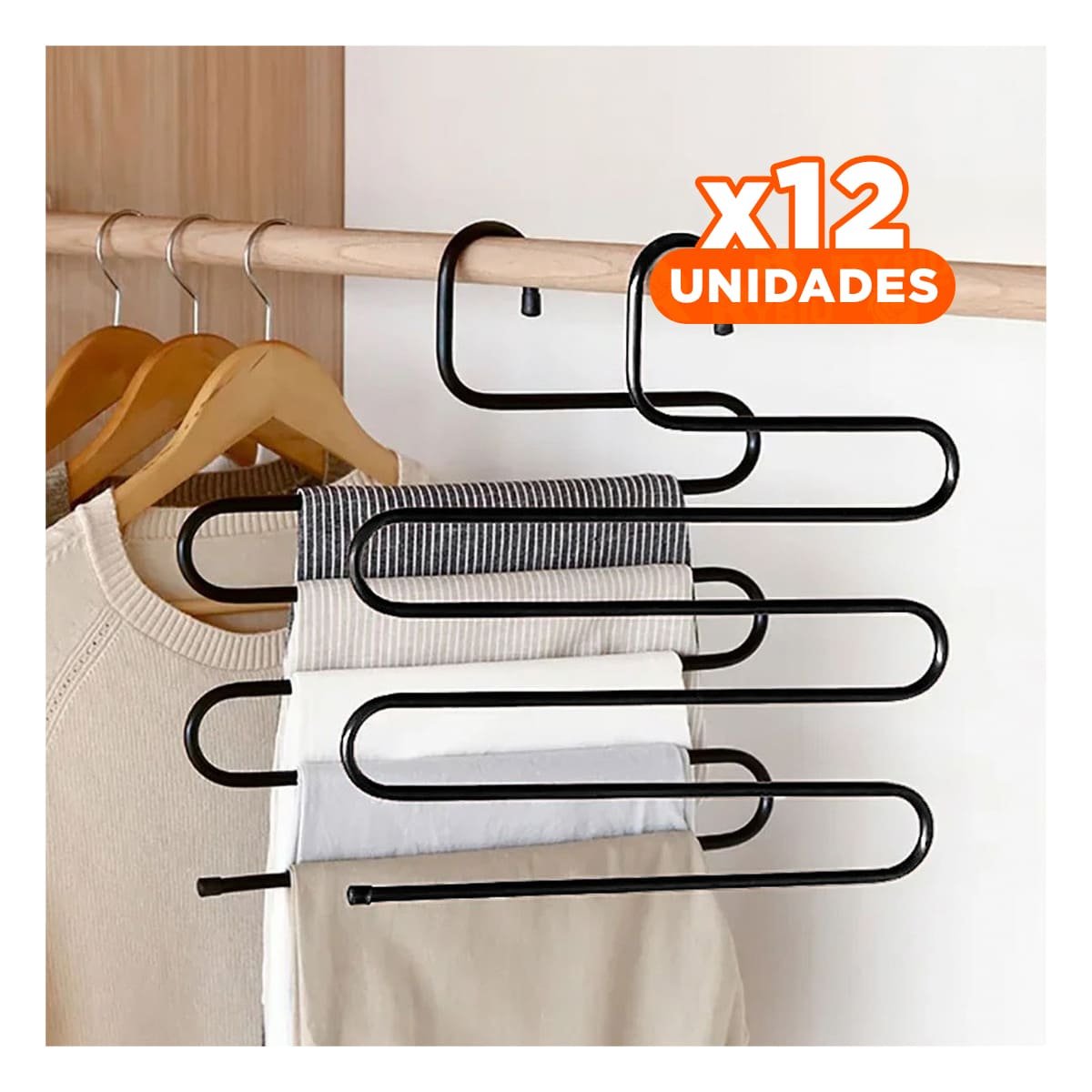 PACK12 GANCHO TIPO S COMPACTO PARA MANTENER ESPACIOS ORDENADOS NEGRO Y+REGALO STICKER - 1