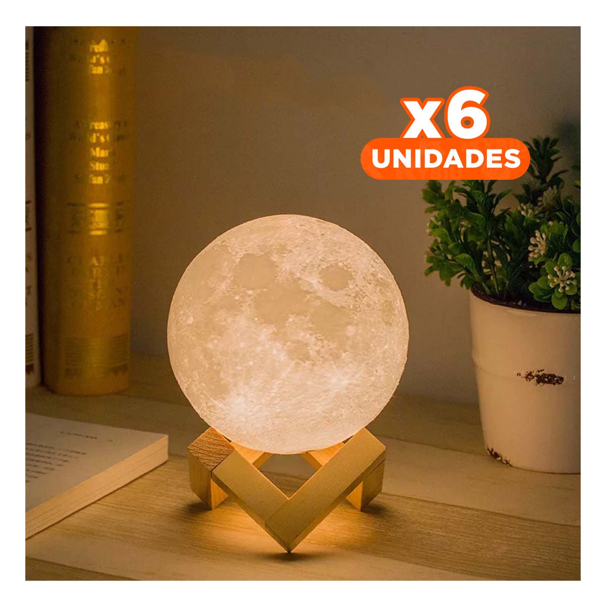 PACK6 OBJETO HUMIDIFICANTE CON LUZ DE LUNA PARA DECORACION INTERIOR Y+PAPEL REGALO - 1