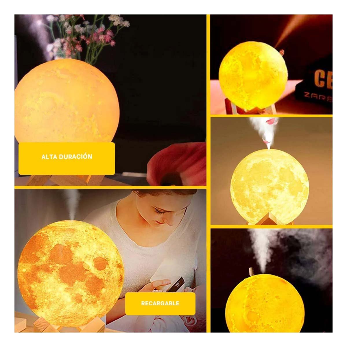 PACK6 OBJETO HUMIDIFICANTE CON LUZ DE LUNA PARA DECORACION INTERIOR Y+PAPEL REGALO - 3