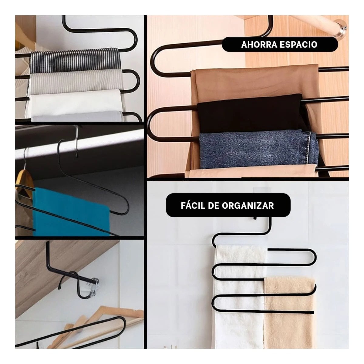 IMPLEMENTO MULTIFUNCIONAL TIPO S PARA COLGAR CHAQUETAS ABRIGOS Y BUFANDAS NEGRO - 2