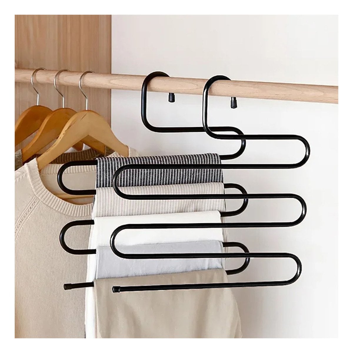IMPLEMENTO MULTIFUNCIONAL TIPO S PARA COLGAR CHAQUETAS ABRIGOS Y BUFANDAS NEGRO - 5
