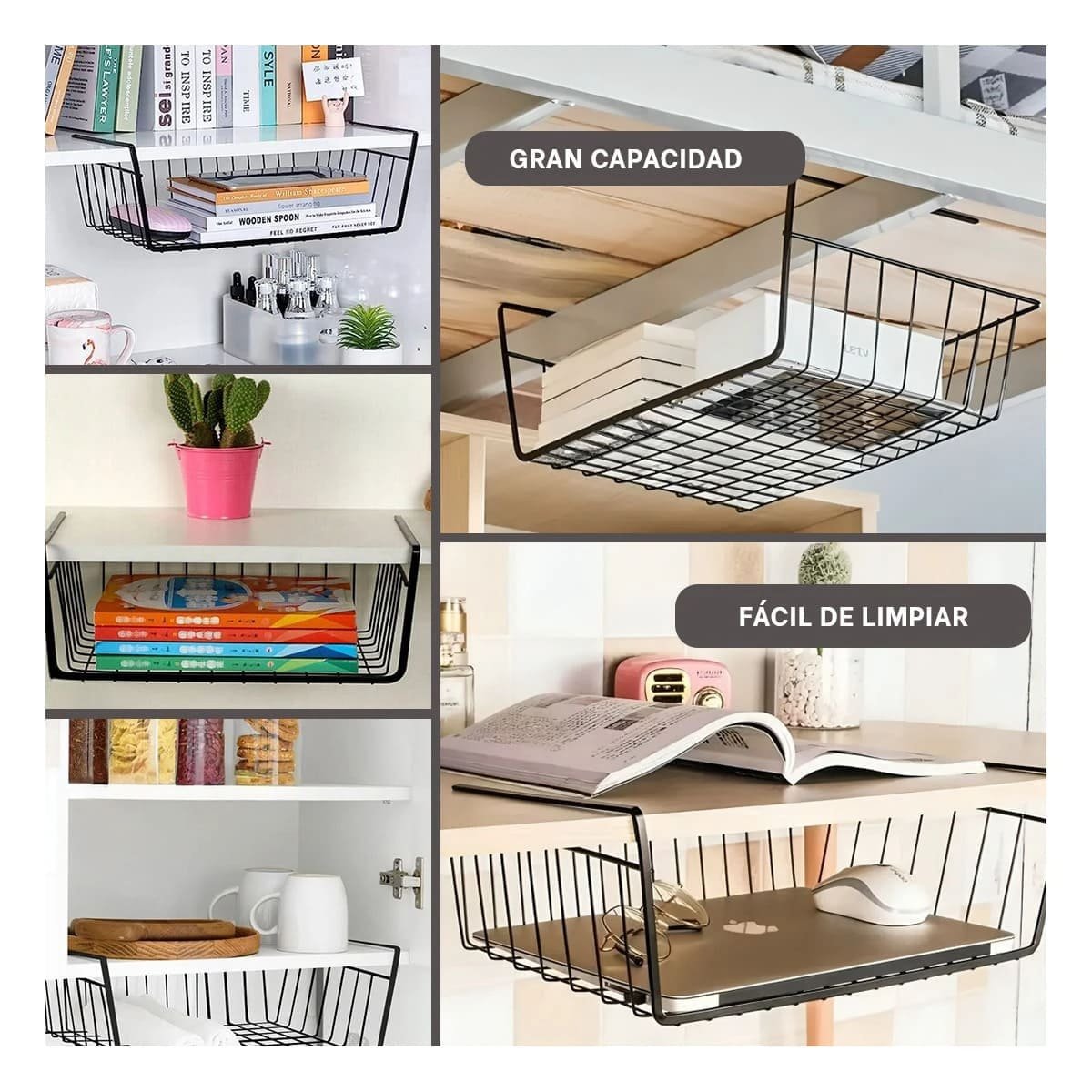 CESTO FLOTANTE METALICO NEGRO 29X20X27CM PARA ORDEN FUNCIONAL EN COCINA - 2