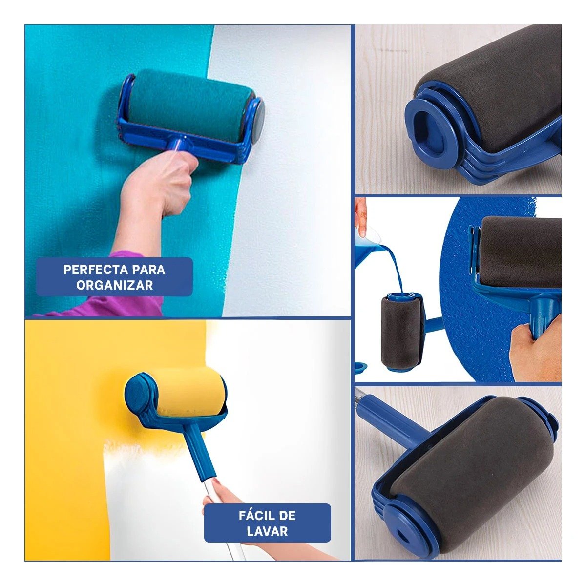 PACK6 PINCEL RODILLO PARA PINTAR INTERIOR Y EXTERIOR CON COMODIDAD AZUL NEGRO Y+PAPEL REGALO - 3