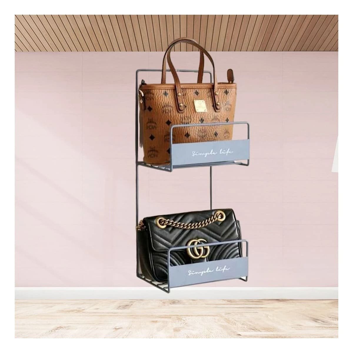 PACK2 RACK DOBLE NIVEL PARA CARTERAS AZUL 45X17X19CM USO DIARIO PLUS Y+REGALO STICKER - 3