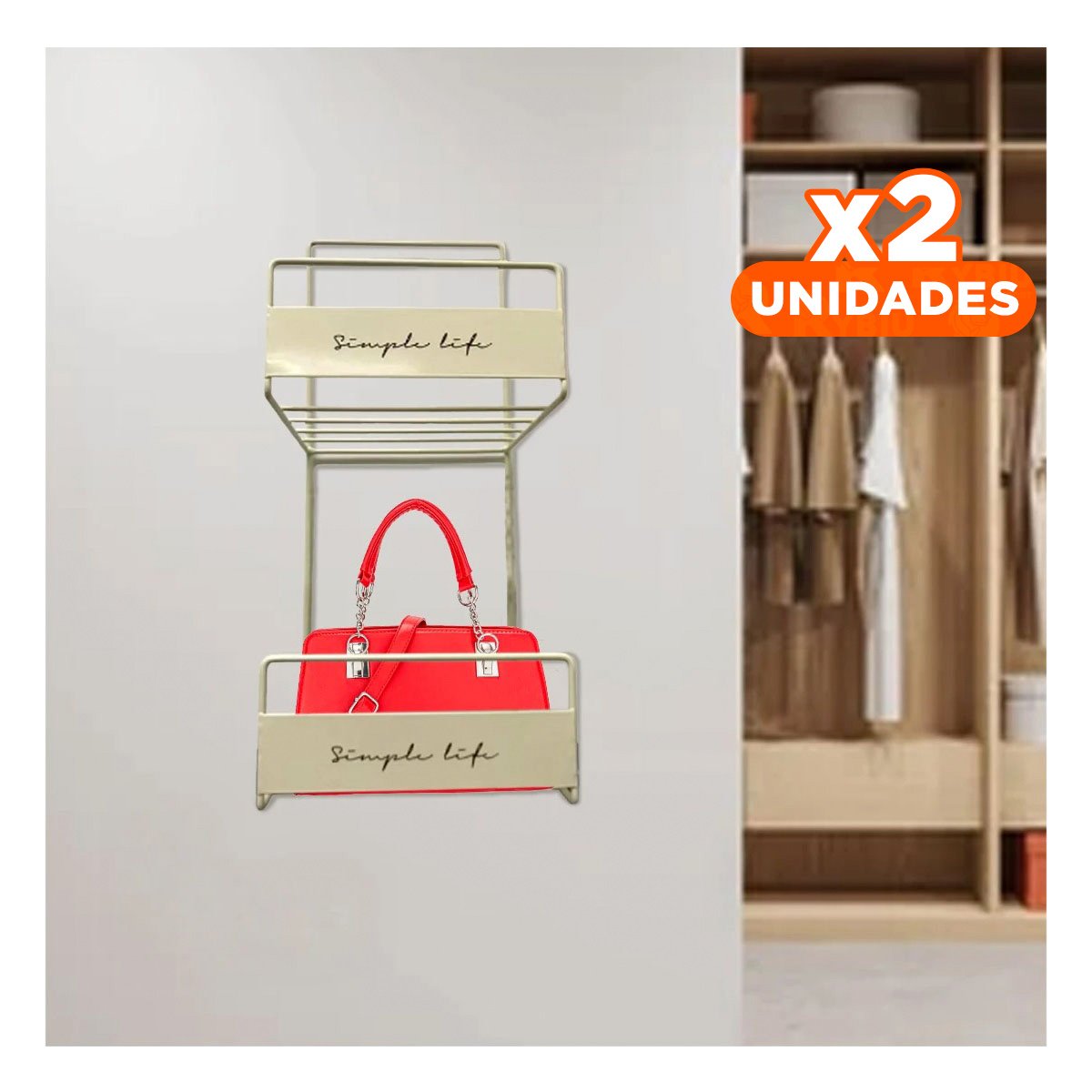 PACK2 RACK PARA BOLSOS BLANCO DE 2 NIVELES 45X17X19CM RESISTENTE PRO Y+PAPEL REGALO - 1