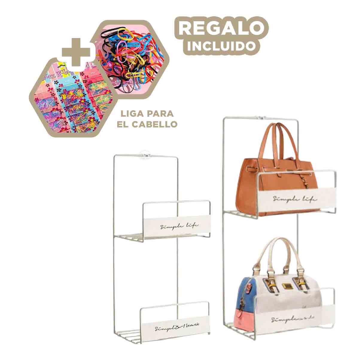 ORGANIZADOR DOBLE NIVEL PARA CARTERAS BLANCO 45X17X19CM USO DIARIO PLUS Y+LIGAS REGALO - 2
