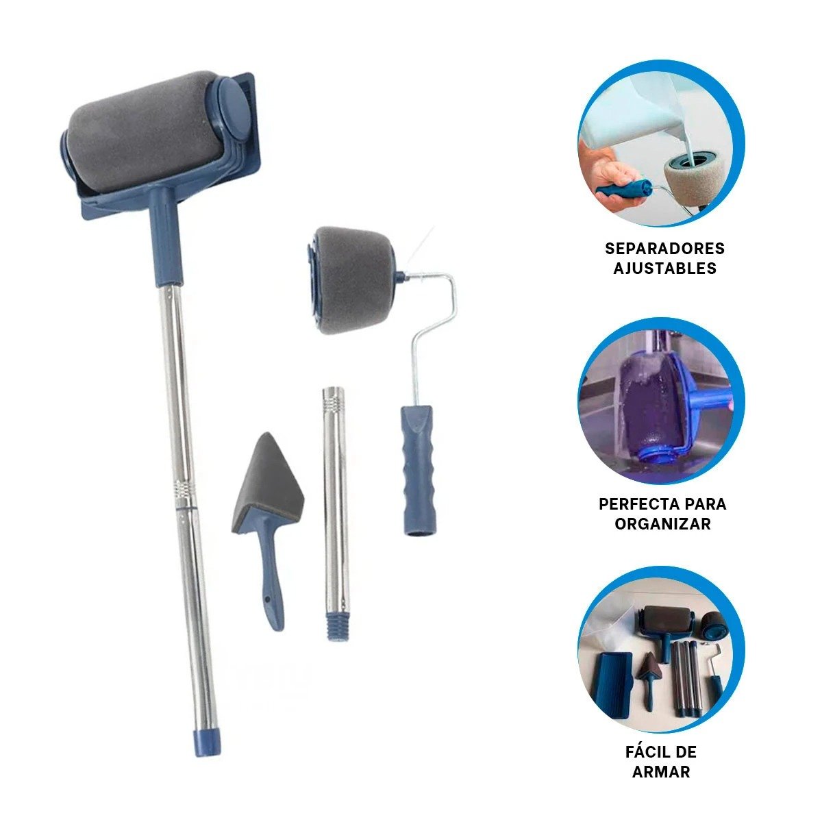 RODILLO PARA PINTAR PAREDES Y TECHOS DE FORMA COMODA AZUL NEGRO Y+PAPEL REGALO - 5