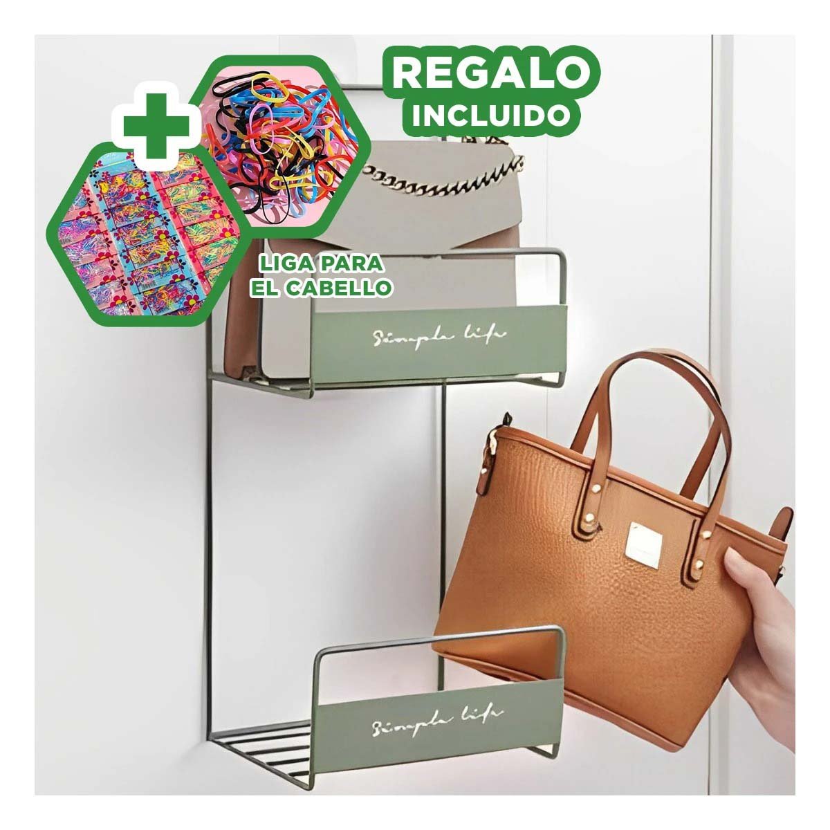 ORGANIZADOR DOBLE NIVEL PARA CARTERAS VERDE 45X17X19CM USO DIARIO PLUS Y+LIGAS REGALO - 2