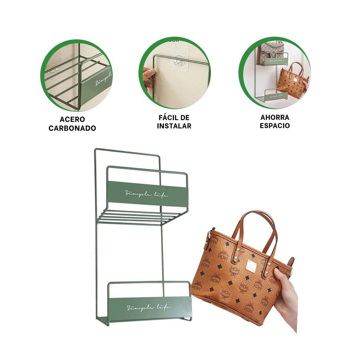 ORGANIZADOR MULTIUSO PARA CARTERAS VERDE 45X17X19CM DE ACERO CARBONATO PRO Y+POST IT - 5
