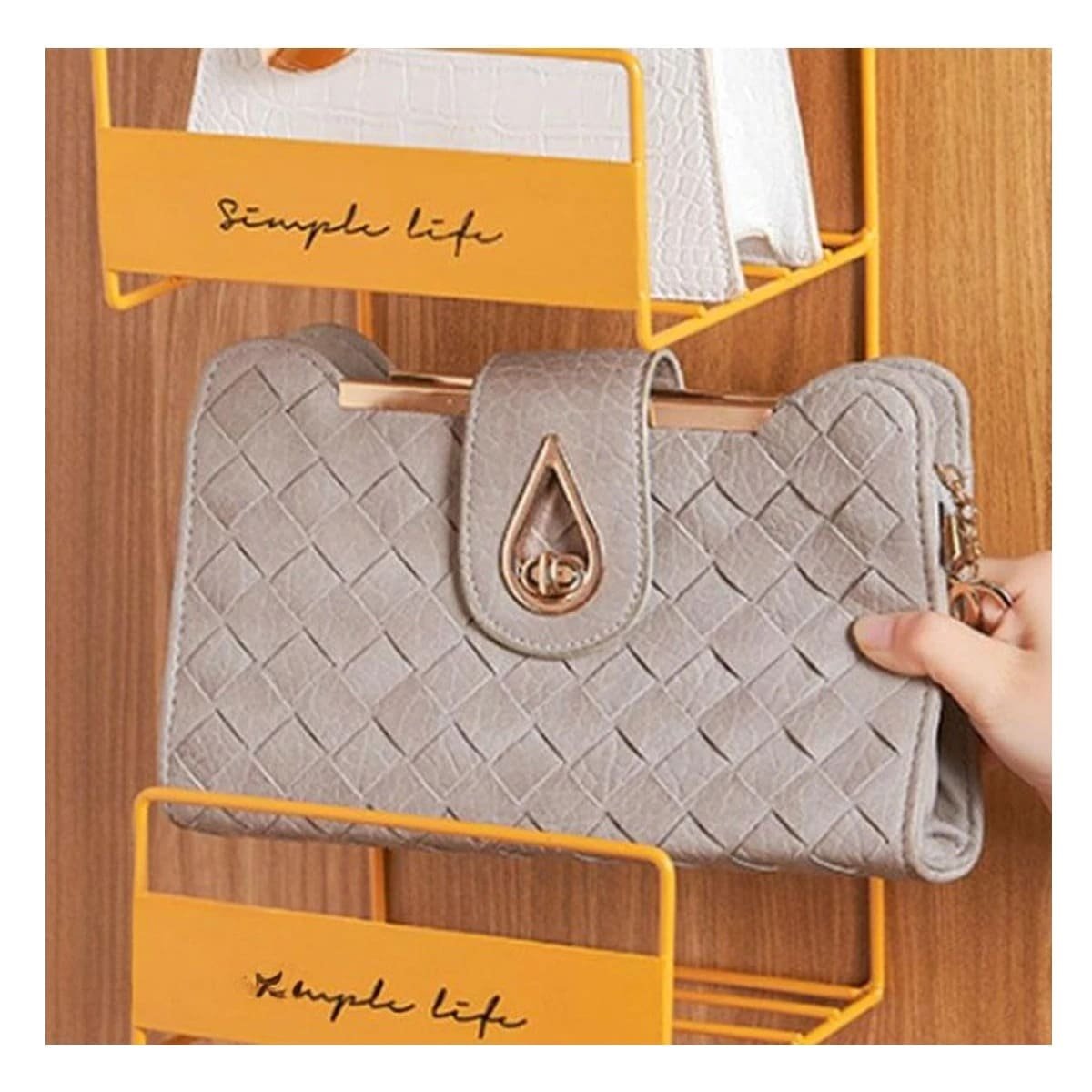 PACK2 RACK ORGANIZADOR DE CARTERAS AMARILLO 2 NIVELES 45X17X19CM METALICO - 5