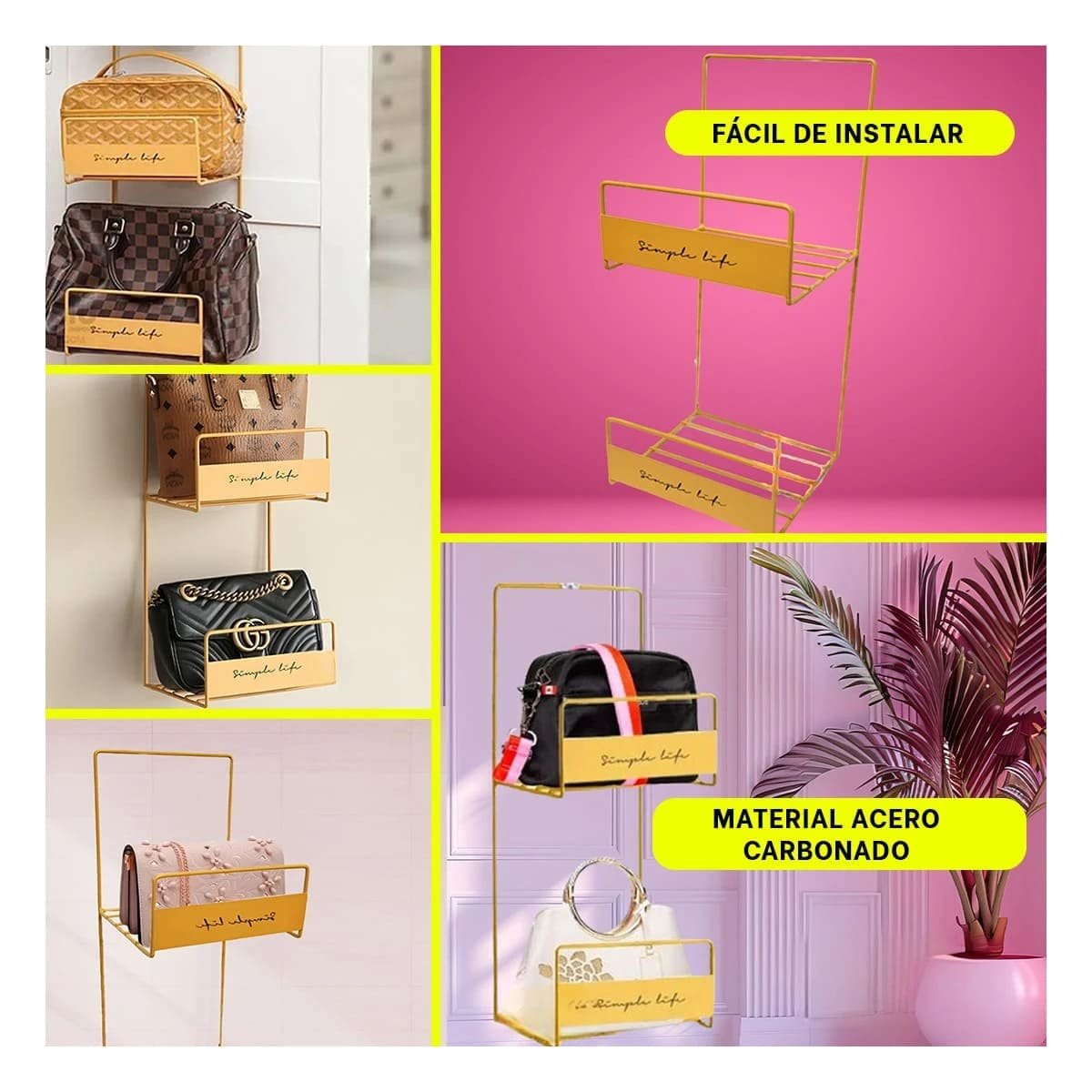 ORGANIZADOR DOBLE NIVEL PARA CARTERAS AMARILLO 45X17X19CM USO DIARIO Y+LIGAS REGALO - 1