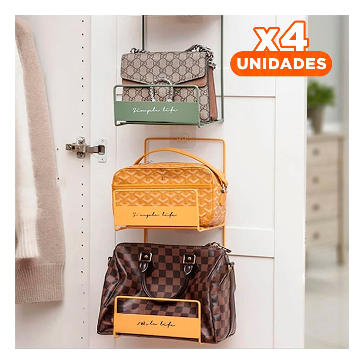 PACK4 RACK DE CARTERAS AMARILLO 2 NIVELES 45X17X19CM ESTRUCTURA FIRME Y+PAPEL REGALO - 1
