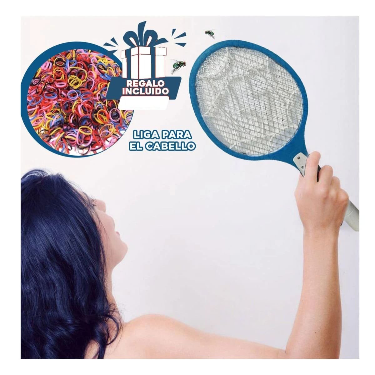 RAQUETA MOSQUITERA DE MANO PARA CONTROL RAPIDO DE INSECTOS AZUL Y+LIGAS REGALO - 2
