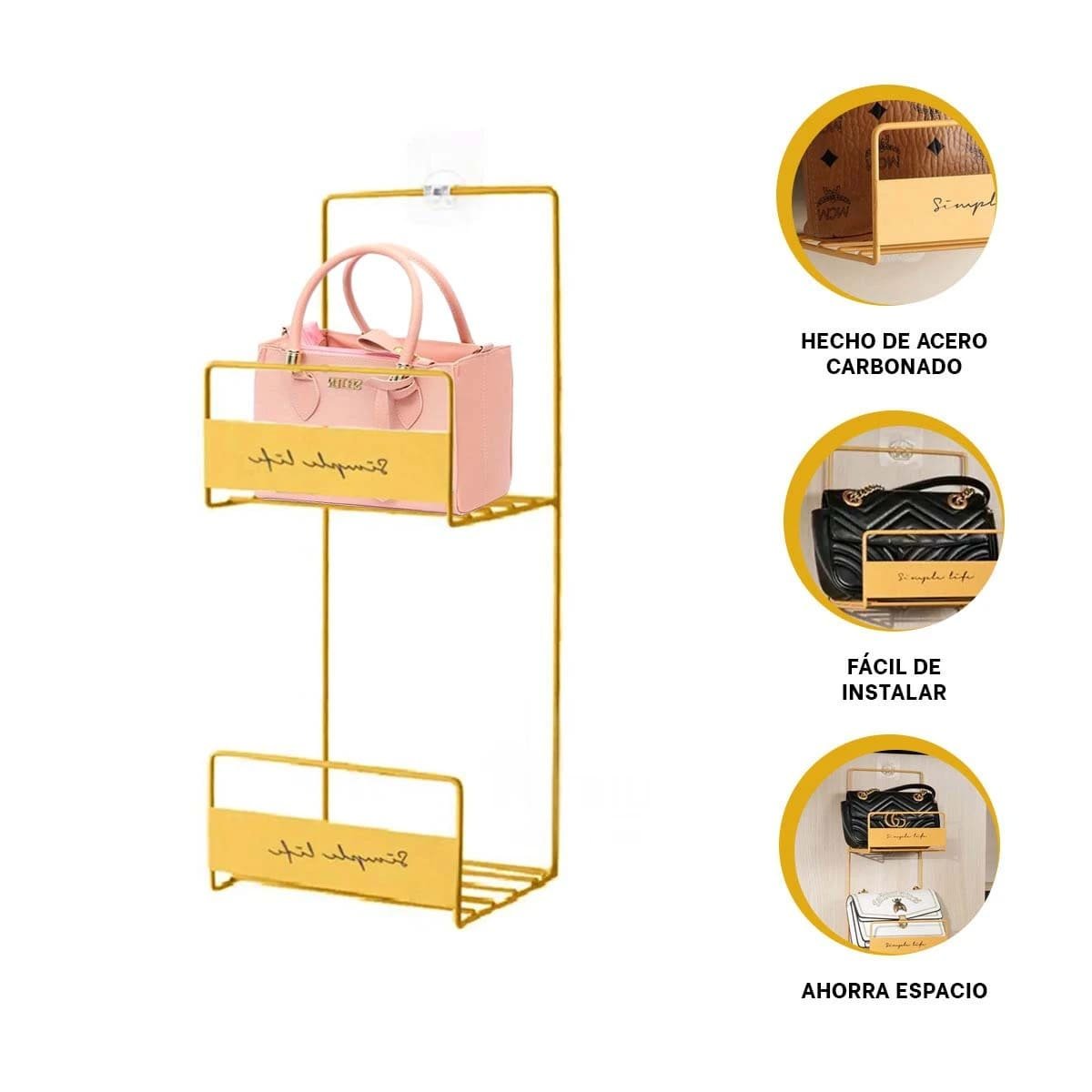 ORGANIZADOR PORTATIL DE CARTERAS AMARILLO 2 NIVELES 45X17X19CM RESISTENTE Y+PAPEL REGALO - 5