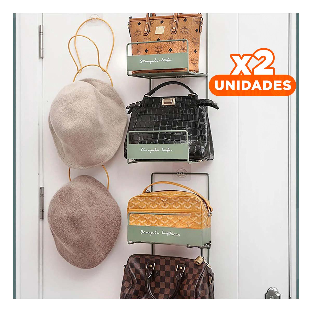 PACK2 RACK PARA BOLSOS VERDE DE 2 NIVELES 45X17X19CM RESISTENTE PRO Y+PAPEL REGALO - 1