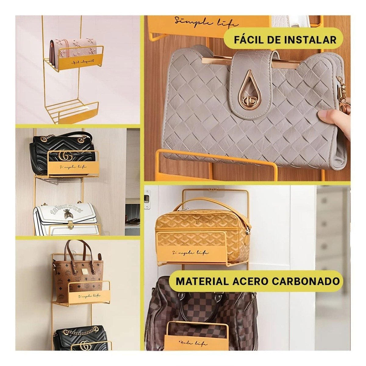 ORGANIZADOR MULTIUSO PARA CARTERAS AMARILLO 45X17X19CM DE ACERO CARBONATO Y+POST IT - 2