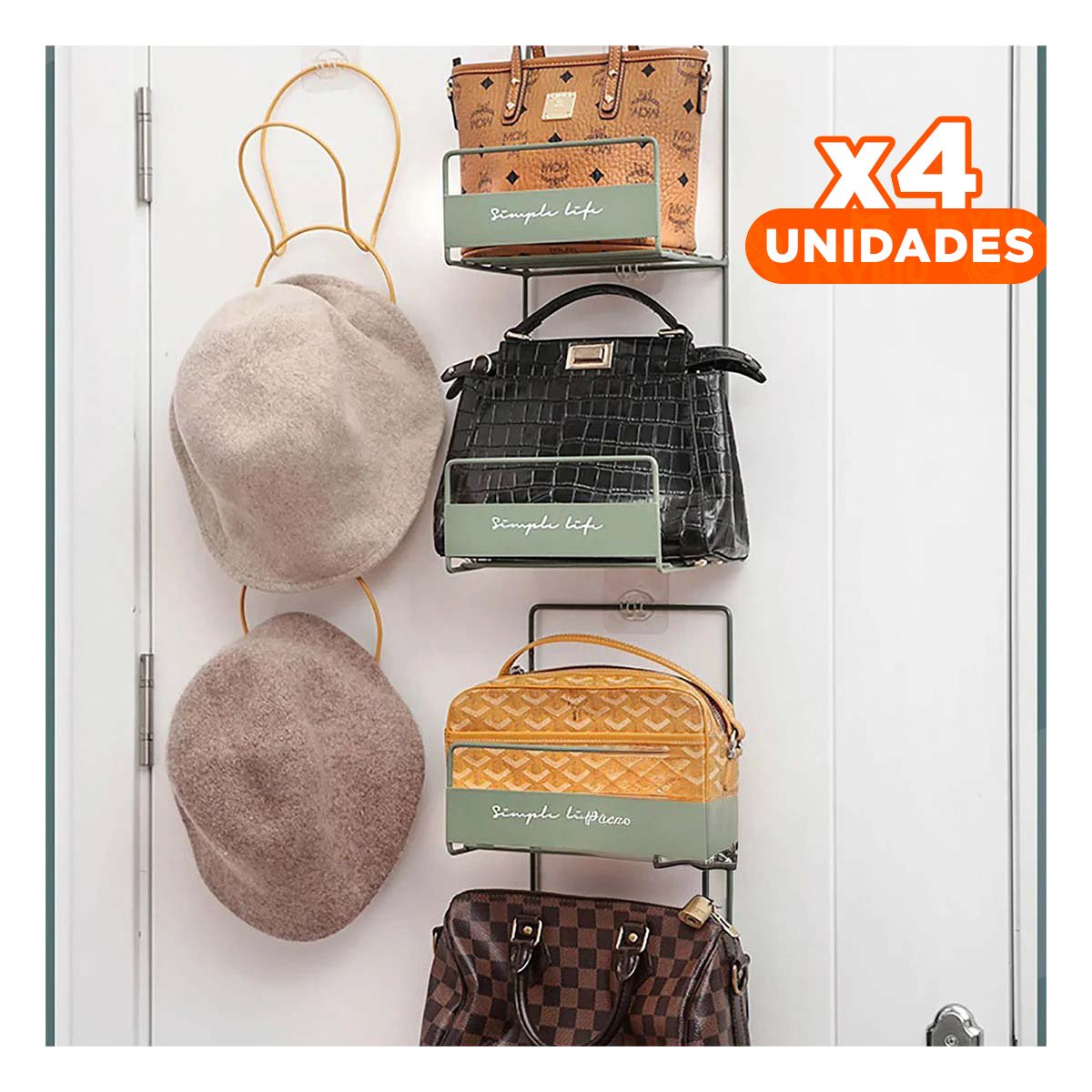 PACK4 RACK DE CARTERAS VERDE 2 NIVELES 45X17X19CM ESTRUCTURA FIRME PLUS Y+PAPEL REGALO - 1