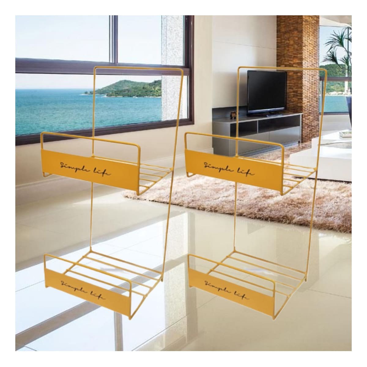 PACK2 RACK DOBLE NIVEL PARA CARTERAS AMARILLO 45X17X19CM USO DIARIO Y+REGALO STICKER - 3
