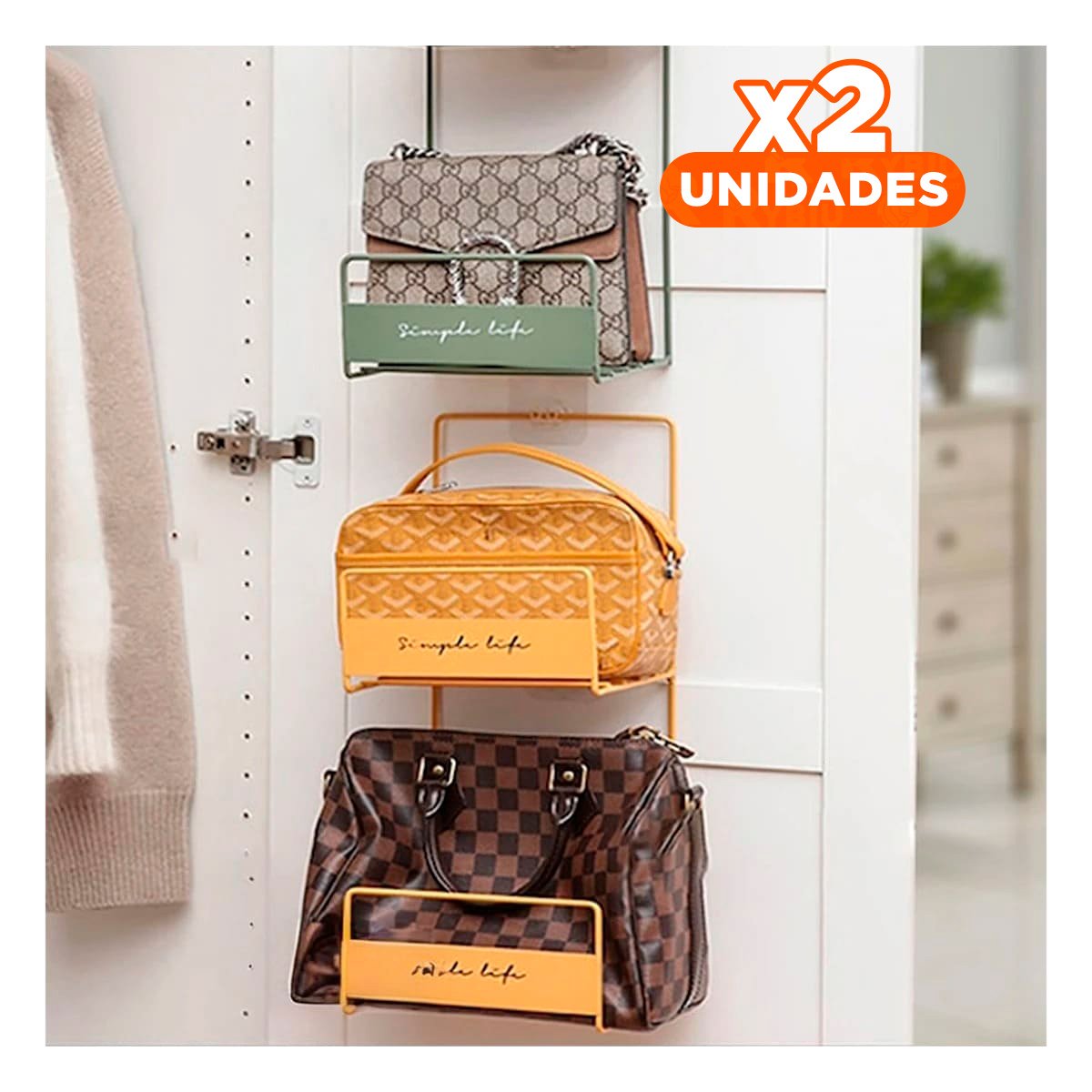 PACK2 RACK PARA BOLSOS AMARILLO DE 2 NIVELES 45X17X19CM RESISTENTE Y+PAPEL REGALO - 1