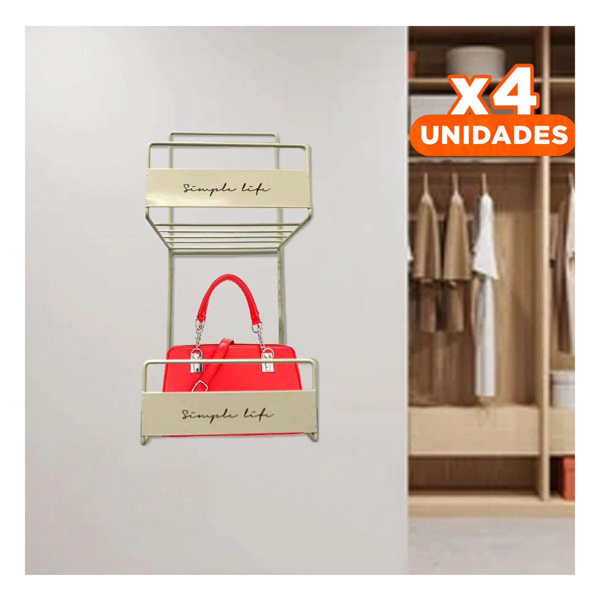 PACK4 RACK DE CARTERAS BLANCO 2 NIVELES 45X17X19CM ESTRUCTURA FIRME PLUS Y+PAPEL REGALO - 1