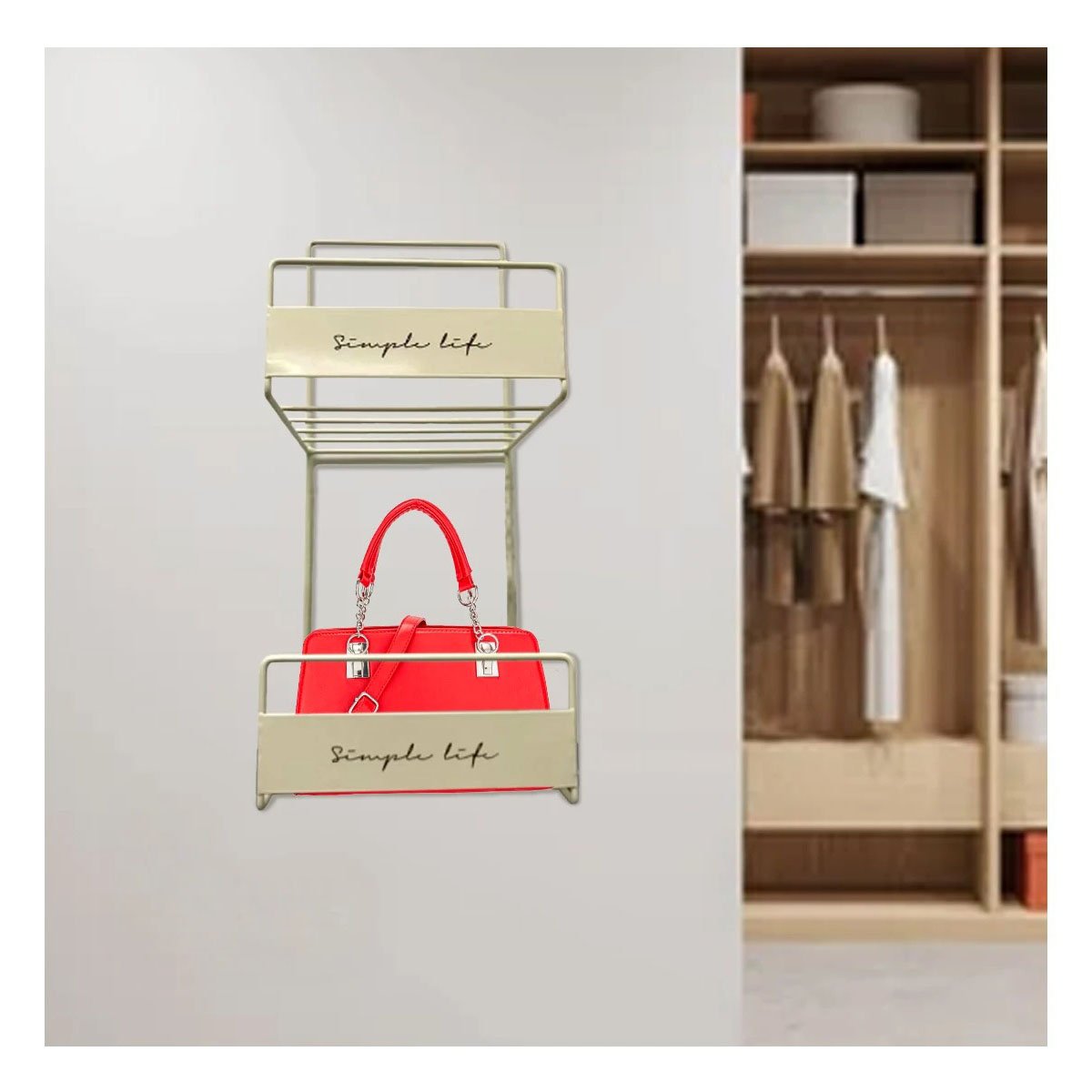 PACK4 RACK DE CARTERAS BLANCO 2 NIVELES 45X17X19CM ESTRUCTURA FIRME PLUS Y+PAPEL REGALO - 5