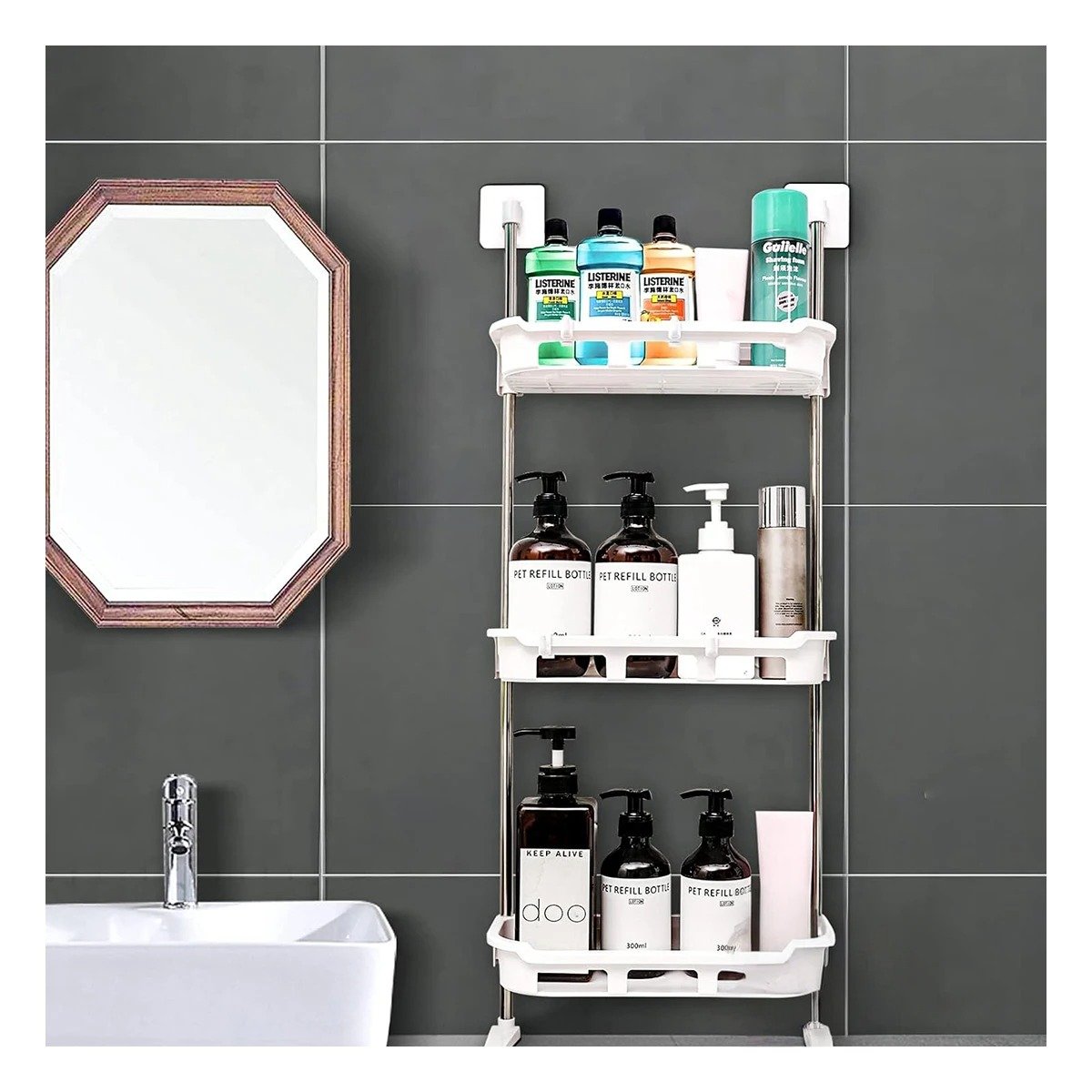 PACK2 ESTANTE ORGANIZADOR 3 NIVELES ENCIMA DE LAVABO METAL Y PLASTICO PARA ACCESORIOS - 2