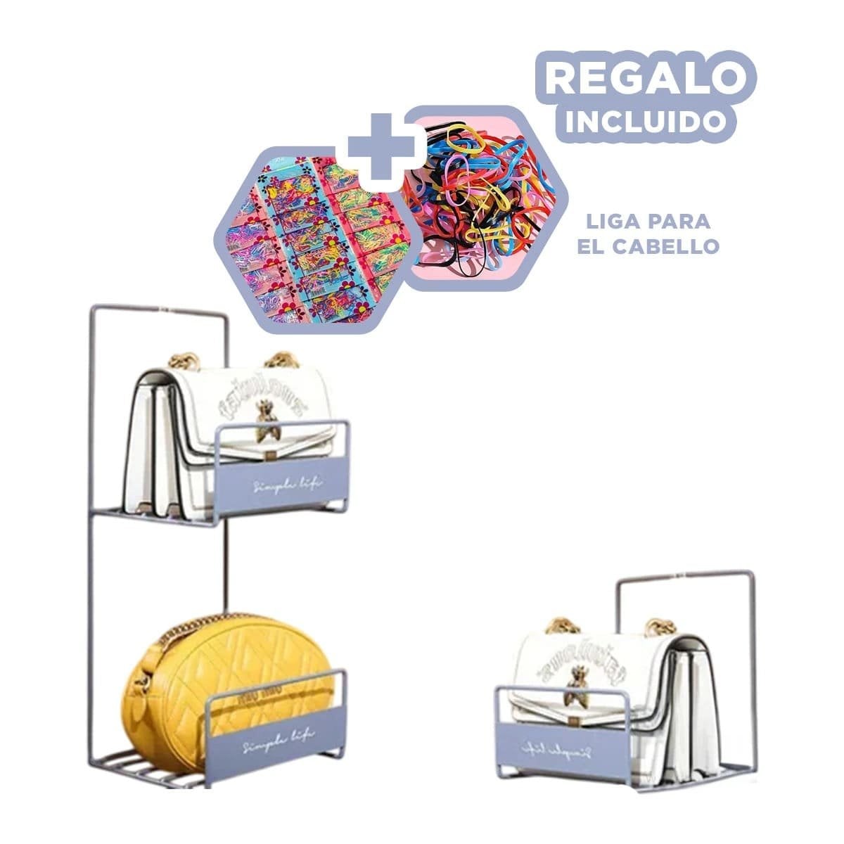 ORGANIZADOR DOBLE NIVEL PARA CARTERAS AZUL 45X17X19CM USO DIARIO PLUS Y+LIGAS REGALO - 2