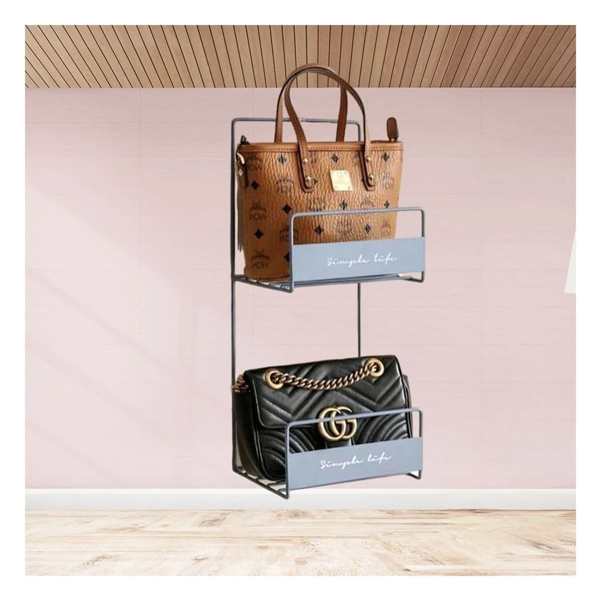 ORGANIZADOR DOBLE NIVEL PARA CARTERAS AZUL 45X17X19CM USO DIARIO PLUS Y+LIGAS REGALO - 3