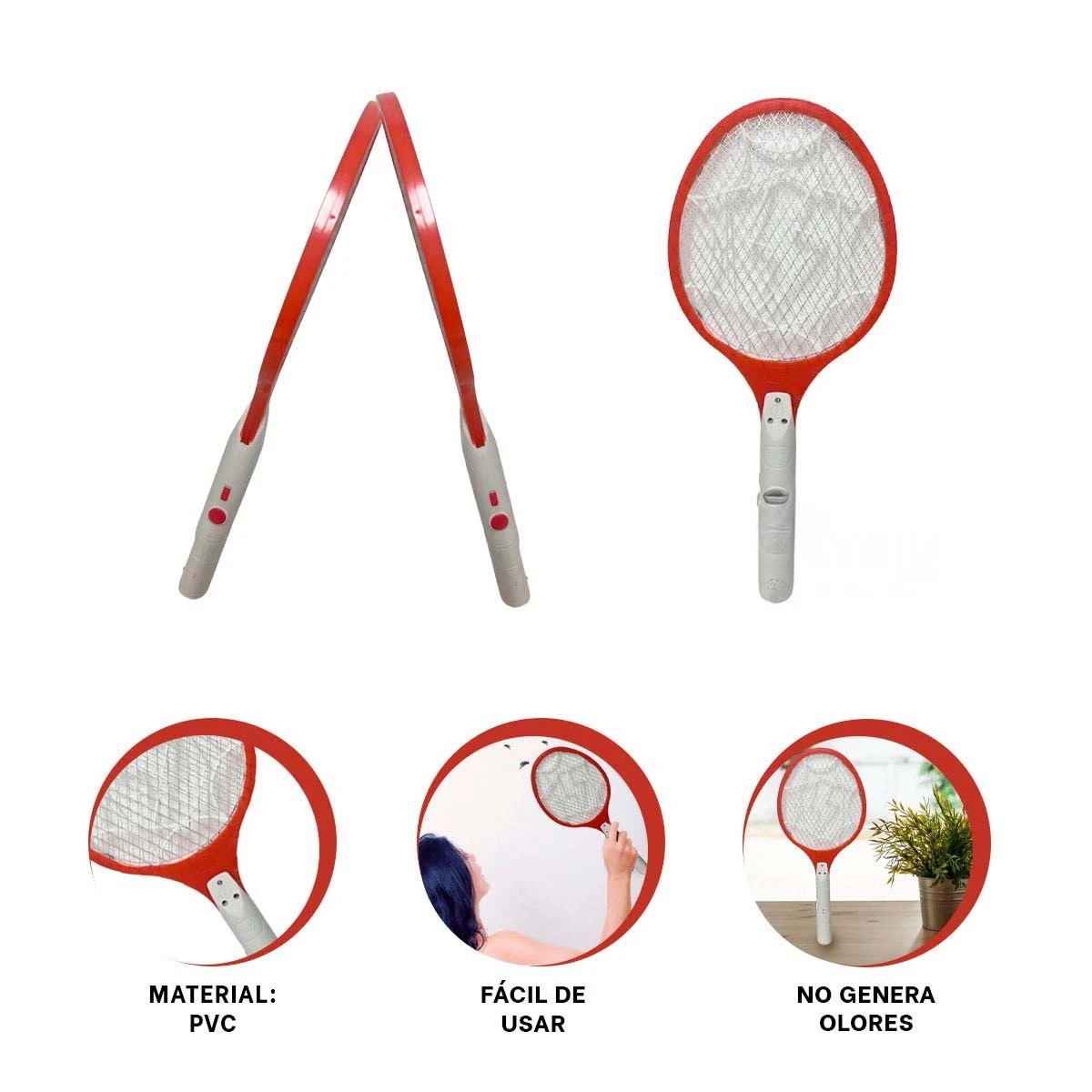 PALA MOSQUITERA ELECTRICA COMPACTA PARA CASA PATIO Y JARDIN ROJO Y+PAPEL REGALO - 5