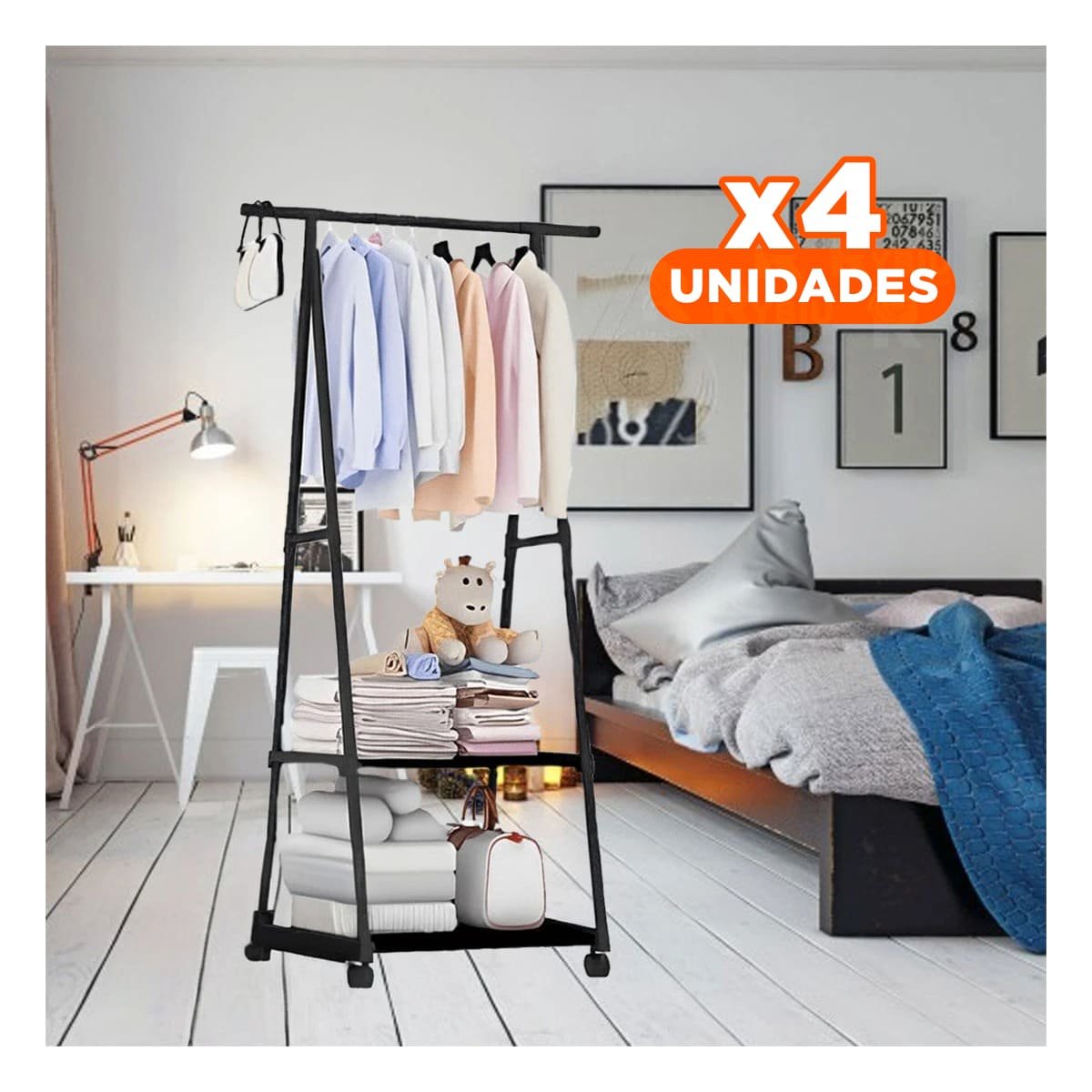 PACK4 ACCESORIO DE HOGAR TRIANGULAR CON RUEDAS OPTIMIZA ESPACIOS NEGRO Y+PAPEL REGALO - 1