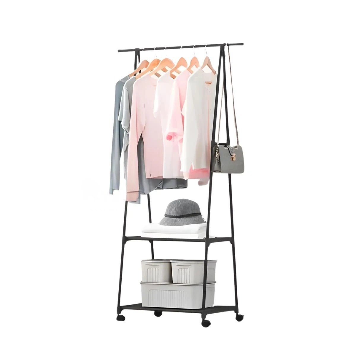 ARTICULO TRIANGULAR CON RUEDAS PRÁCTICO PARA COLOCAR EN DORMITORIO NEGRO Y+LIGAS REGALO - 5