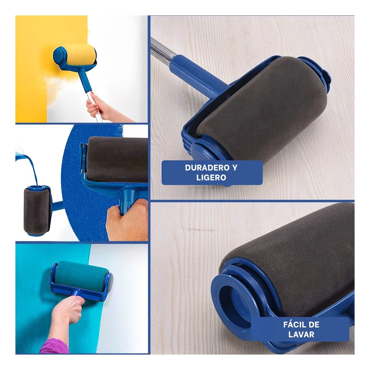 PACK4 PINCEL RODILLO PARA PINTAR FACIL APLICACION Y ACABADO AZUL NEGRO Y+REGALO STICKER - 2