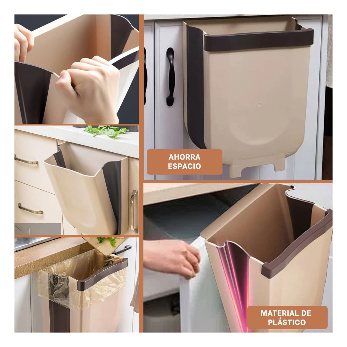 PACK6 BASURERO FLEXIBLE BEIGE PARA BASURA DISEÑO COMPACTO DIARIO Y+PAPEL REGALO - 3