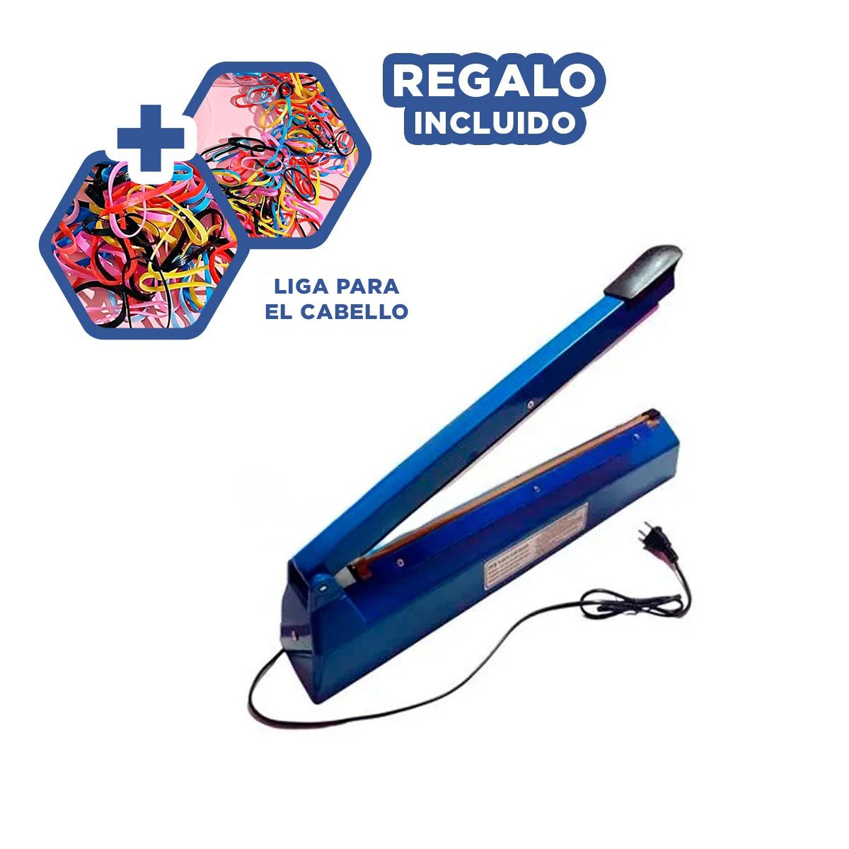 SELLADOR COMPACTO QUE PROTEGE BOLSAS Y OBJETOS AZUL 54X14CM Y+LIGAS REGALO - 2