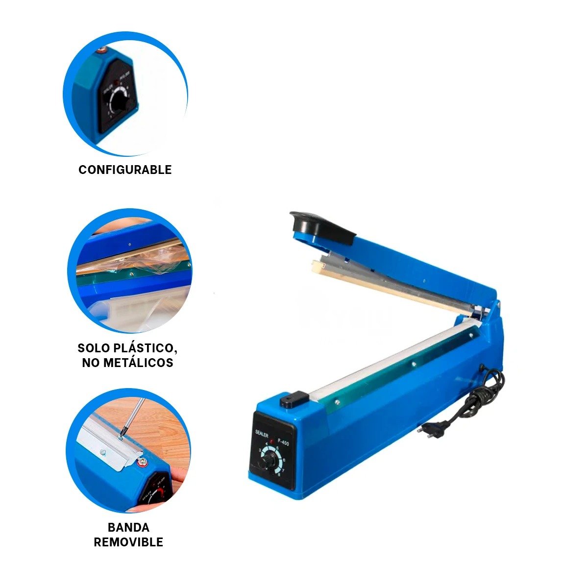 SELLADOR COMPACTO QUE PROTEGE BOLSAS Y OBJETOS AZUL 54X14CM Y+LIGAS REGALO - 5