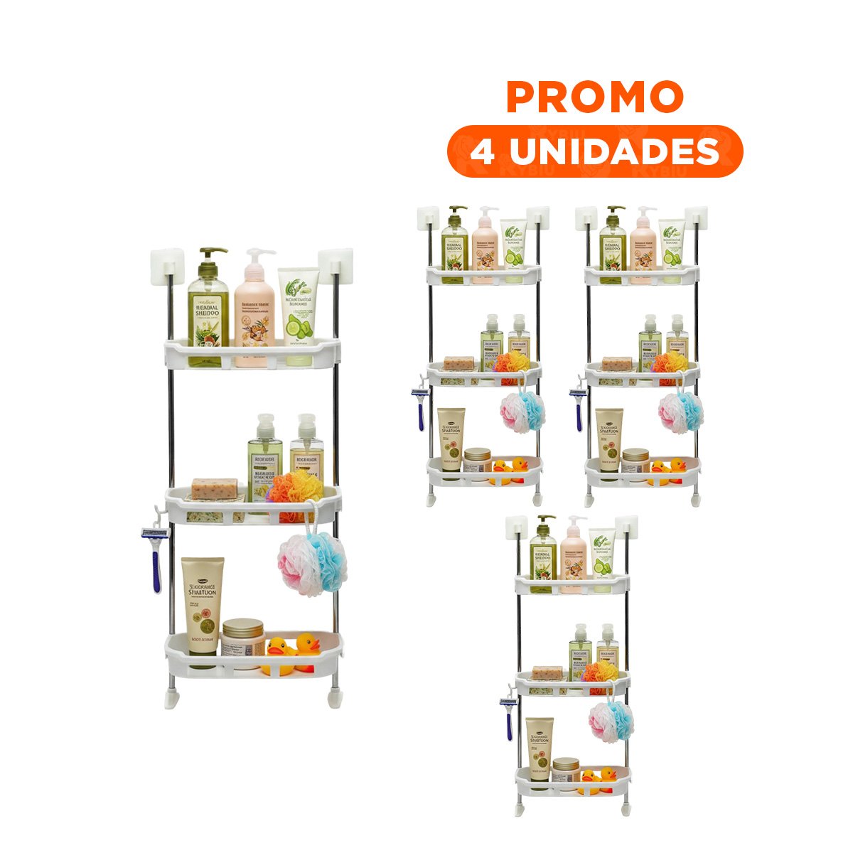 PACK4 ESTANTE FUNCIONAL 3 NIVELES MULTIUSO PARA HIGIENE PERSONAL METAL Y PLASTICO - 1
